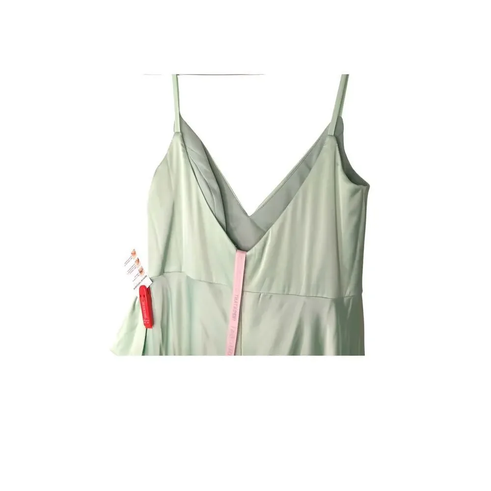 New with Tags Mac Duggal 67815 Ruffle Slit Dress 12 Mint Green Wedding Party